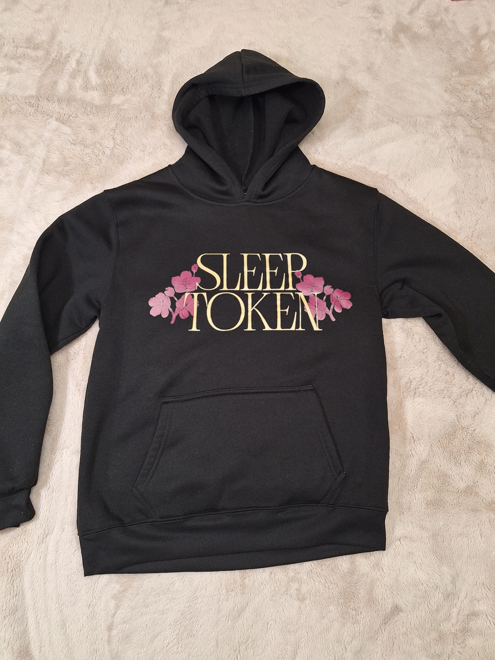 Sleep Token Black Crewneck Hoodie with Pink Floral Accent Size Small